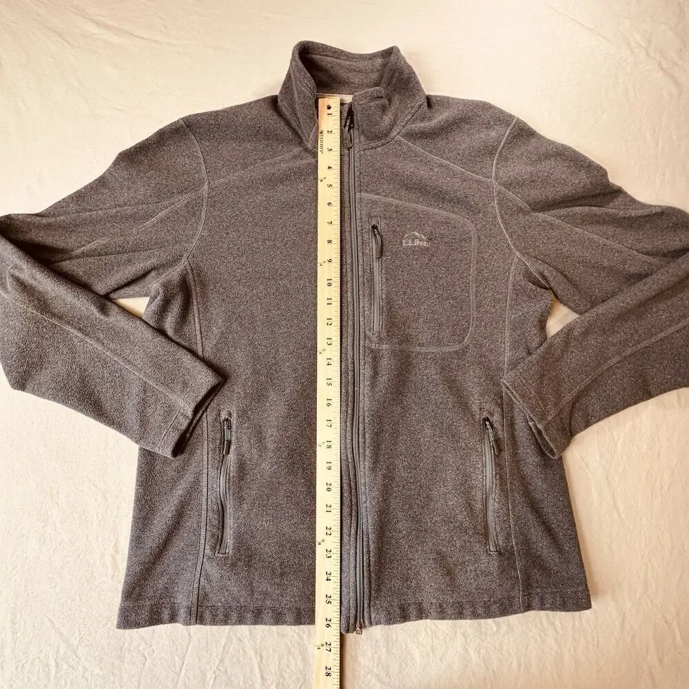 LL Bean Mens Sweater Fleece Full Zip Jacket Gray Slightly Fitted M